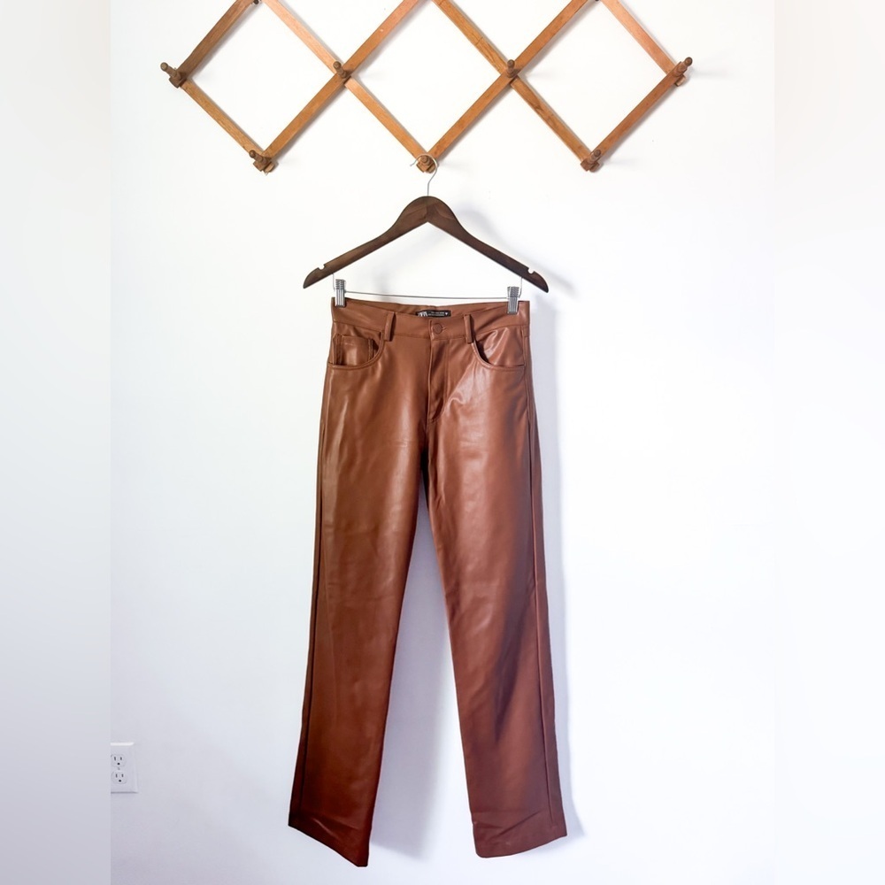 Zara Brown Faux Leather Pants - Picture 4 of 13